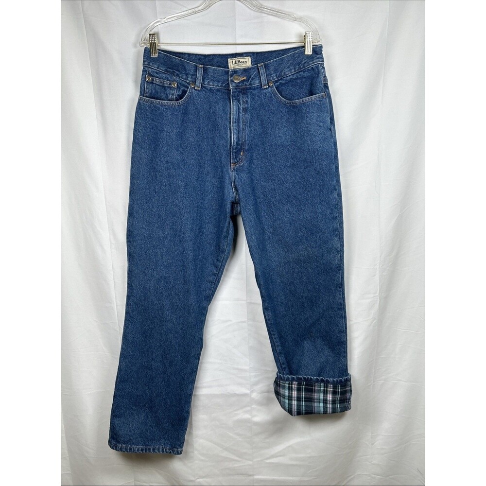 Vtg 90s L.L. Bean Plaid Flannel Lined Original Fit Denim Jeans Women’s 16 R Blue